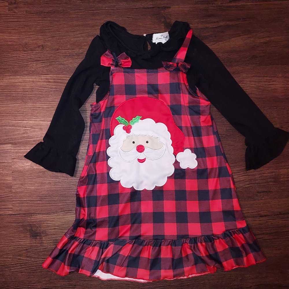 Girls Marie Nicole Boutique Santa Christmas Red Black Dress and Shirt Size 7 XXL